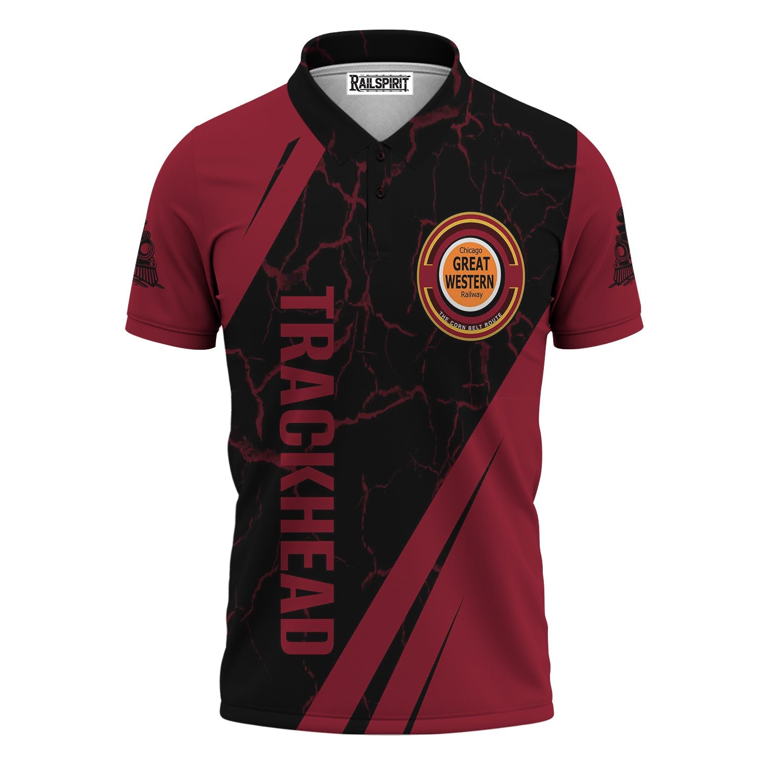 Railspirit Personalized Chicago Great Western Railroad Polo Shirt Crackle Texture Style Train Shirt For Trackhead