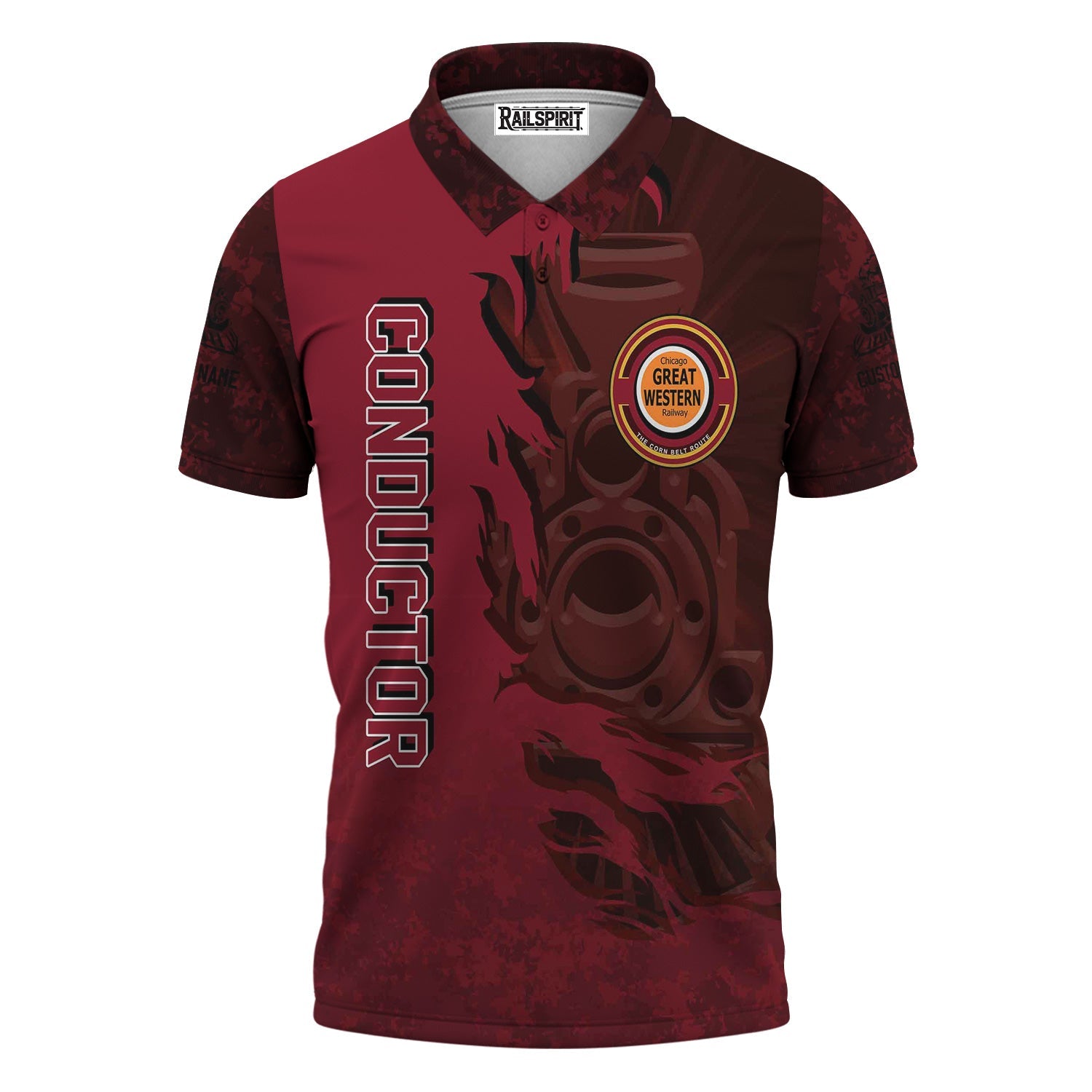 Railspirit Personalized Chicago Great Western Railroad Polo Shirt Blazing Style with Custom Position Train Shirt