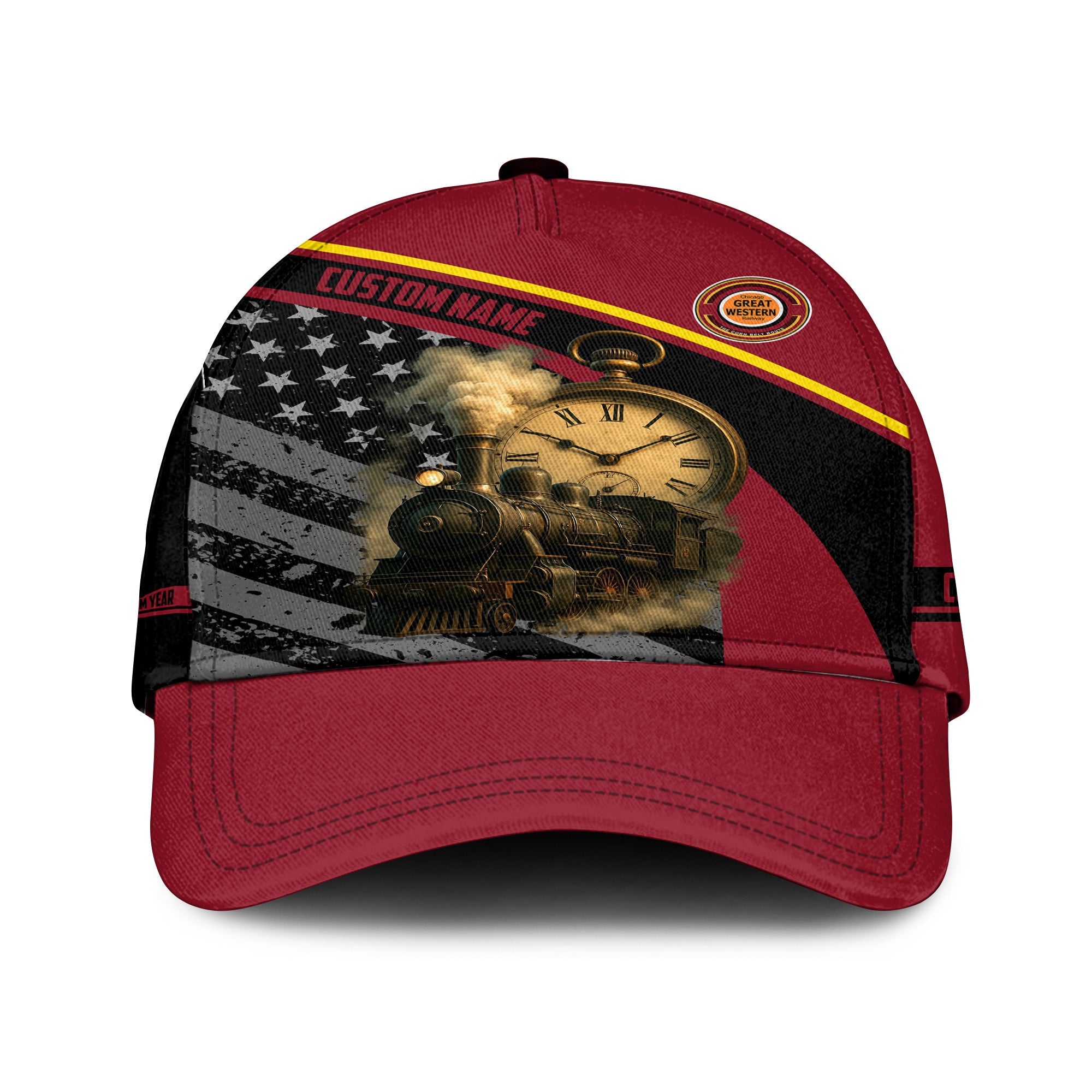 Railspirit Personalized Chicago Great Western Railroad Classic Cap Classic Steam Engine With Retro Pocket Watch Cap All Over Print