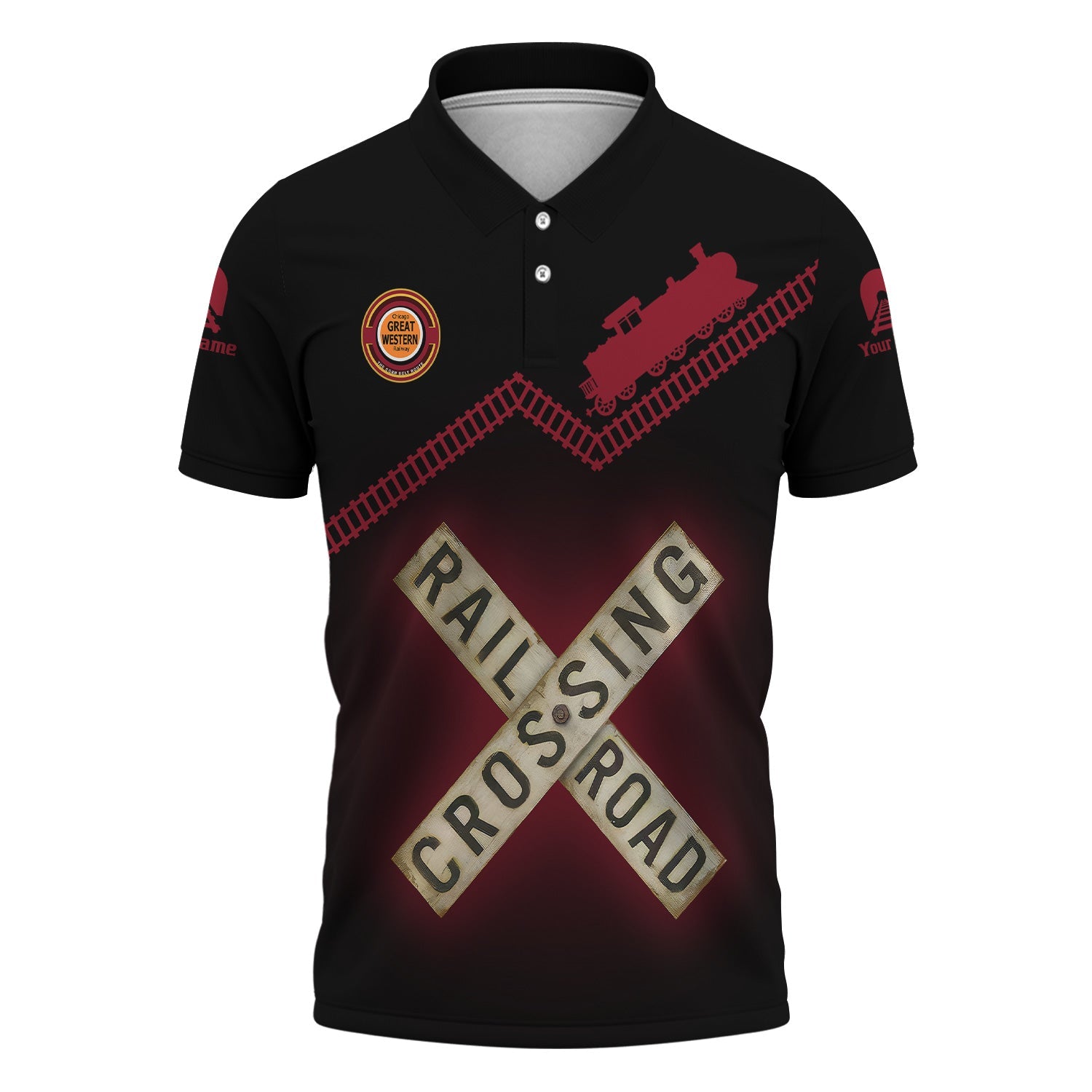 Railspirit Personalized Chicago Great Western Railroad Polo Shirt Railroad Crossing Printed Train Track Shirt