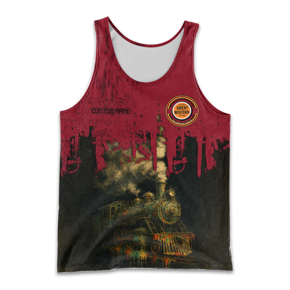 Railspirit Personalized Chicago Great Western Railroad Men Tank Top Vintage Train Art Style Shirt For Locomotive Fans