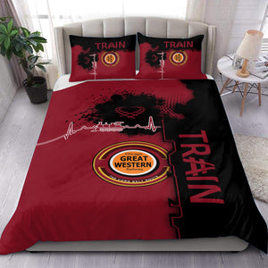 Railspirit Chicago Great Western Railroad Bedding Set Engine Heartbeat and Track Love Style Bedding Set Gift Idea For Train Lovers