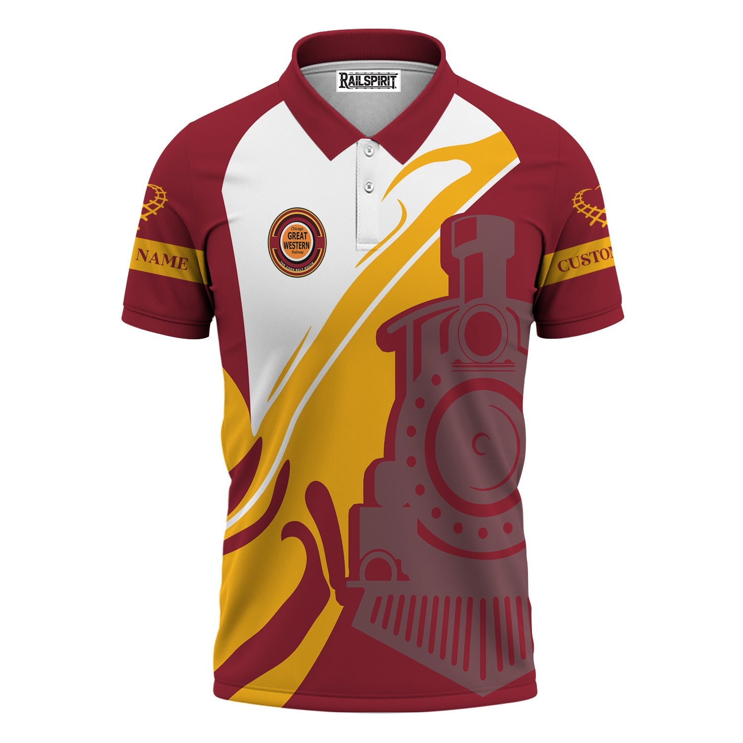 Railspirit Personalized Chicago Great Western Railroad Polo Shirt Flame-Inspired Style Shirt Gift Idea For Train Lovers