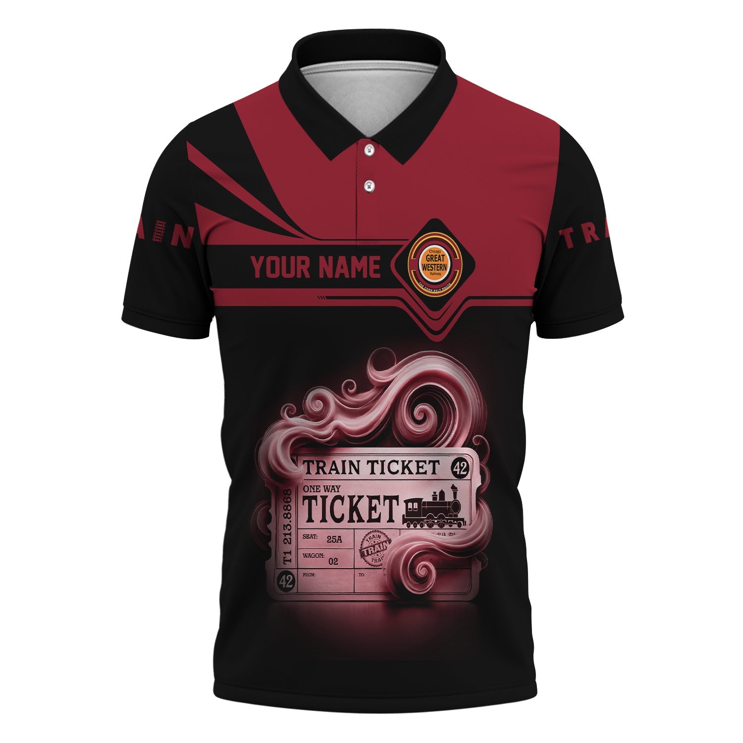 Railspirit Custom Name Chicago Great Western Railroad Polo Shirt American Train Ticket Printed Shirt
