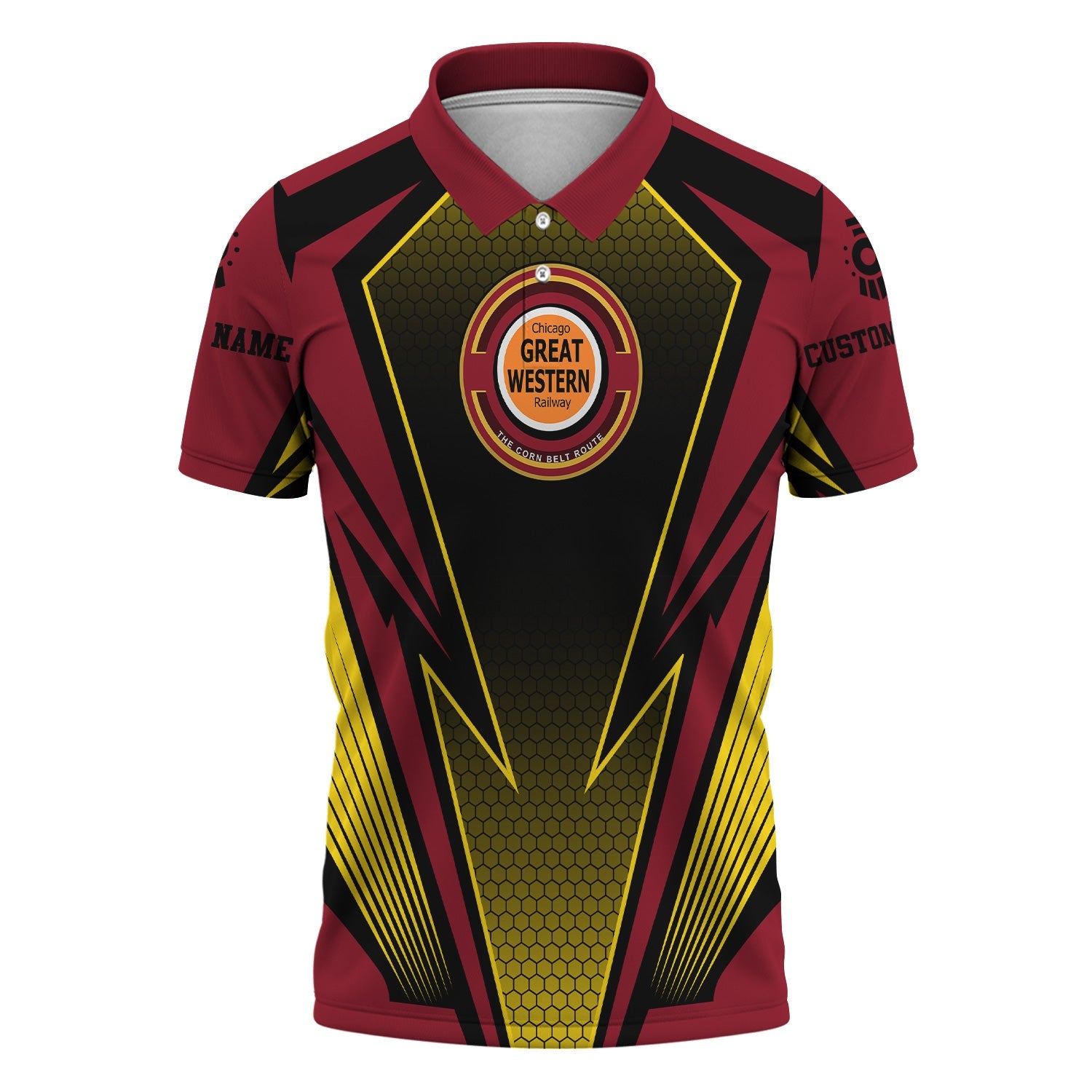 Railspirit Personalized Chicago Great Western Railroad Polo Shirt Lightning Graphic Style Shirt Gift Idea For Train Lover