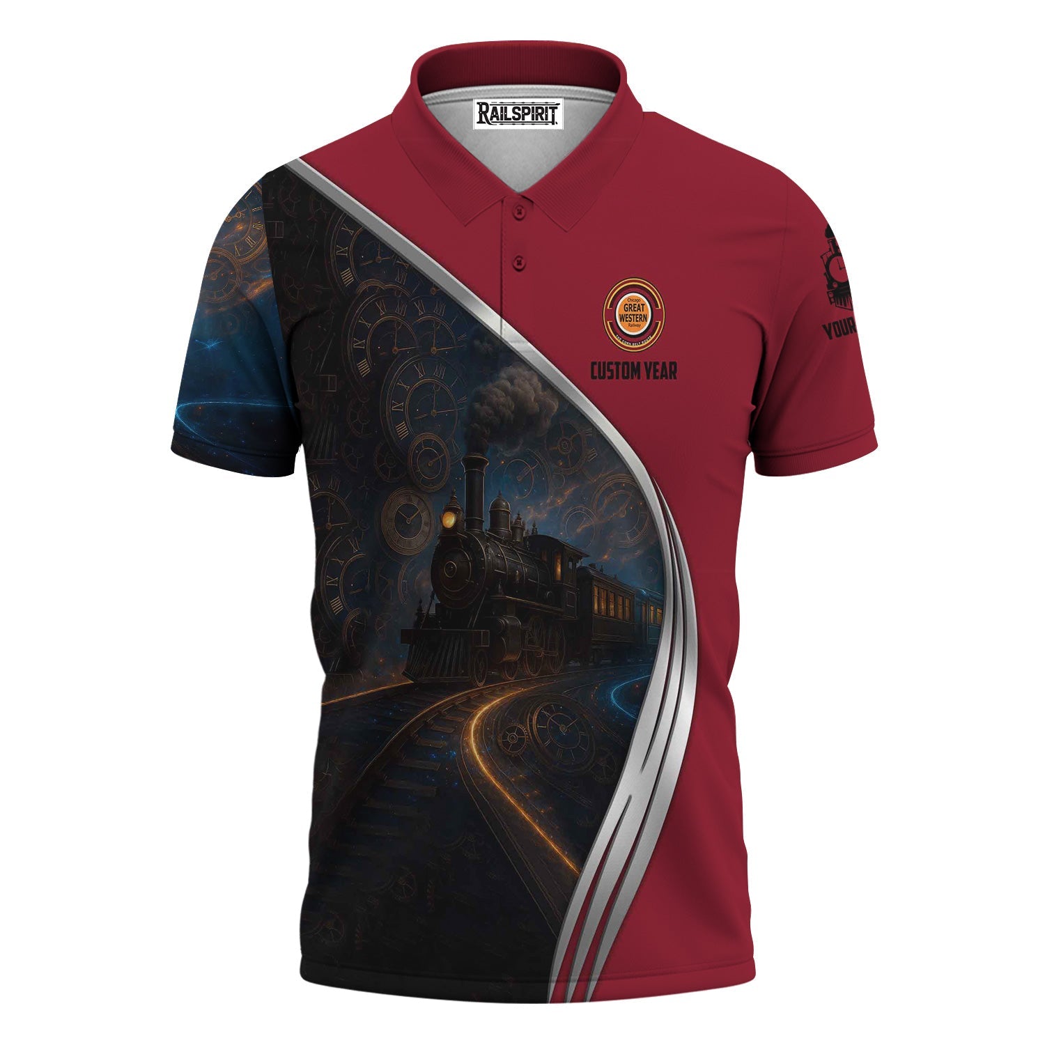 Railspirit Personalized Chicago Great Western Railroad Polo Shirt Steampunk Locomotive with Custom Year Train Shirt