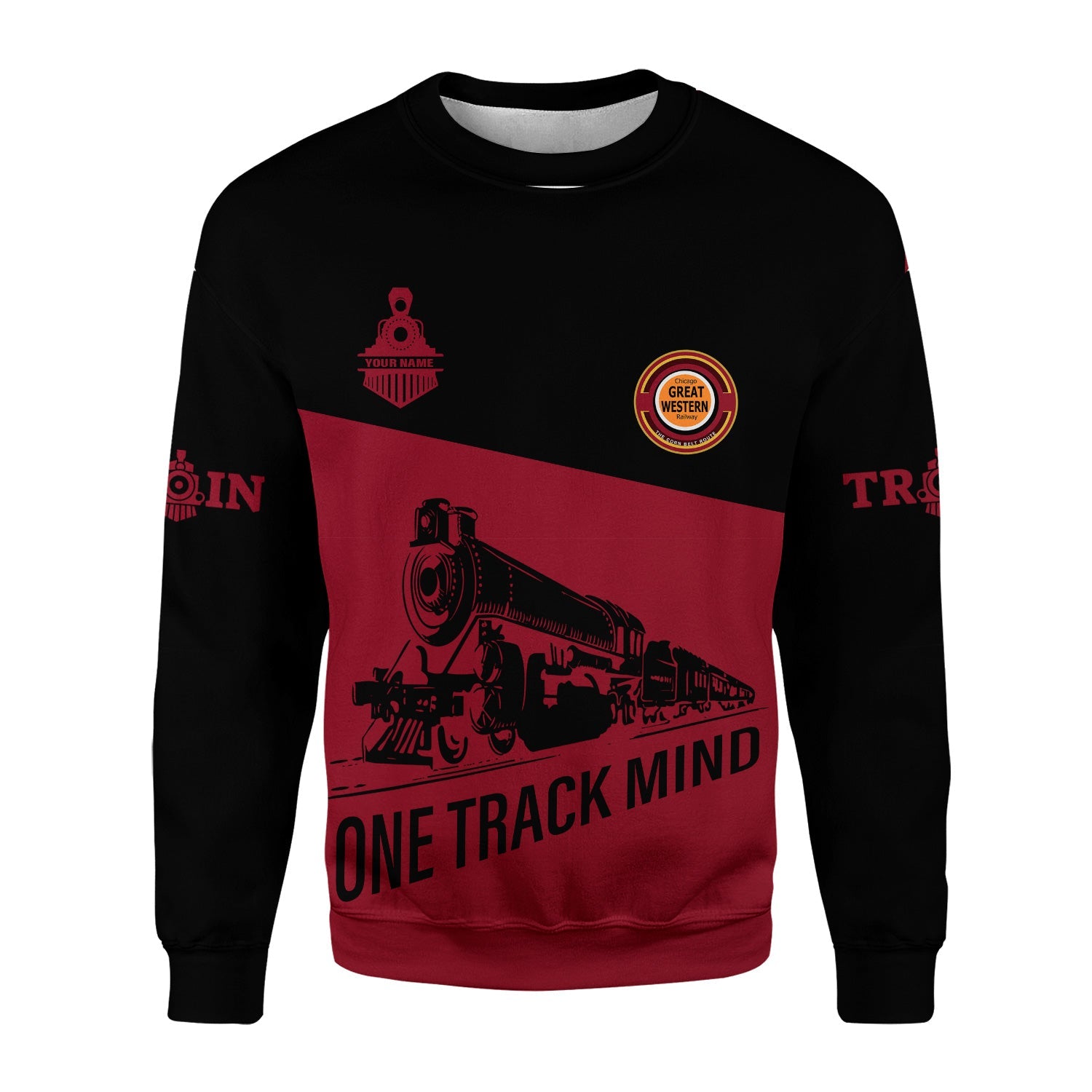 Railspirit Personalized Chicago Great Western Railroad Sweatshirt One Track Mind Train Sweater Gift Idea For Train Lover