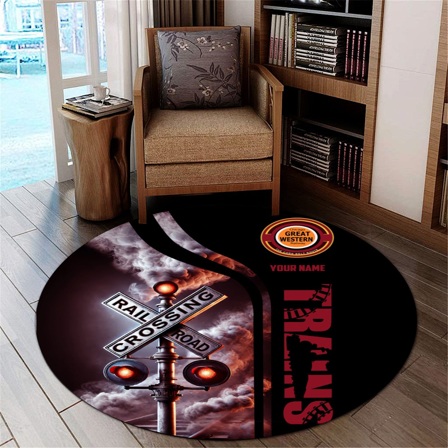 Railspirit Personalized Chicago Great Western Railroad Round Mat Railroad Crossing Sign Mat All Over Print