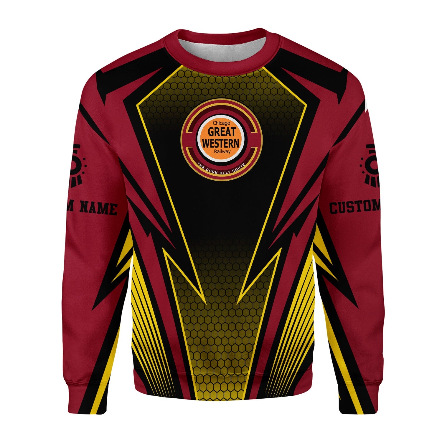 Railspirit Personalized Chicago Great Western Railroad Sweatshirt Lightning Graphic Style Shirt Gift Idea For Train Lover