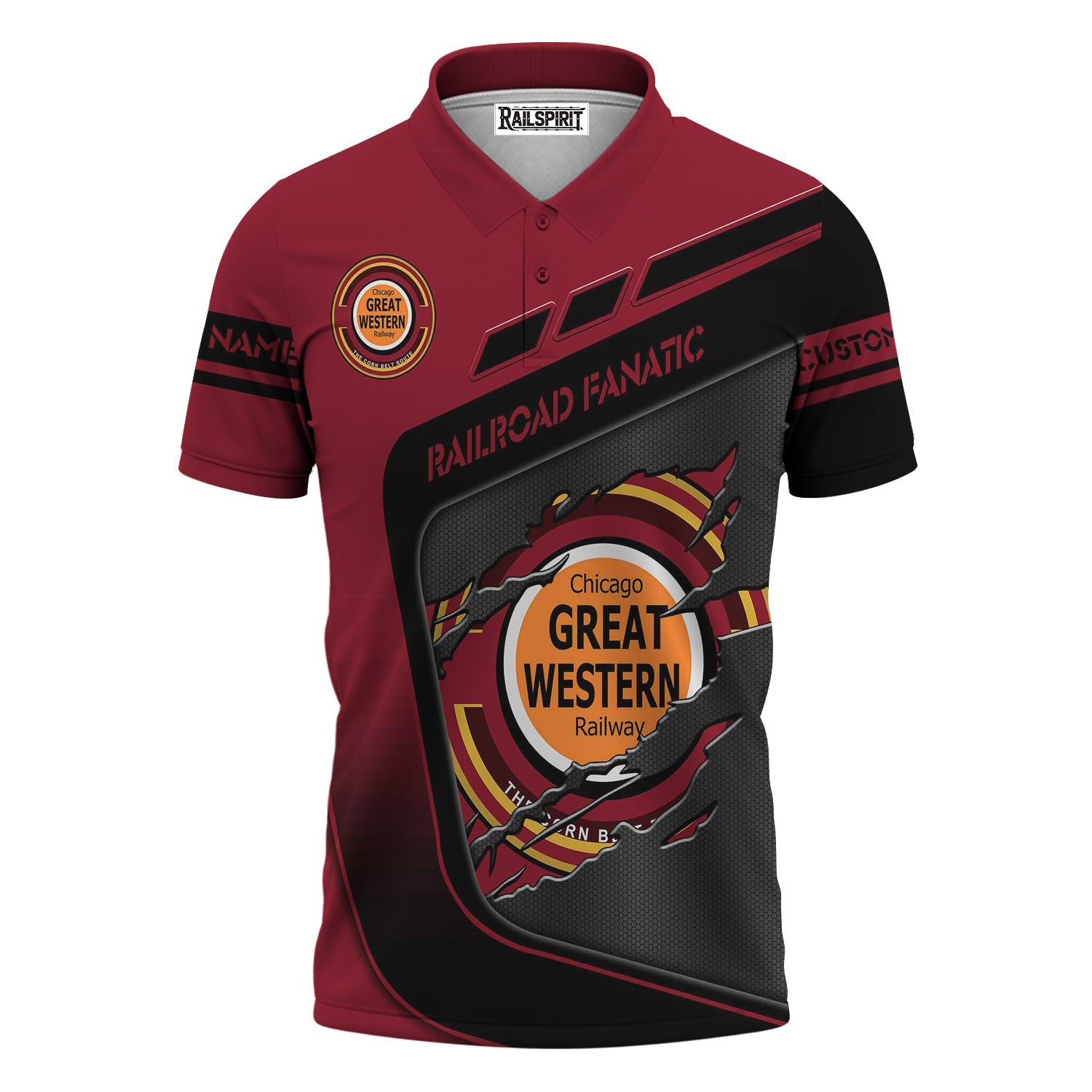 Railspirit Personalized Chicago Great Western Railroad Polo Shirt Ripped Texture Style Train Shirt For Railroad Fanatic