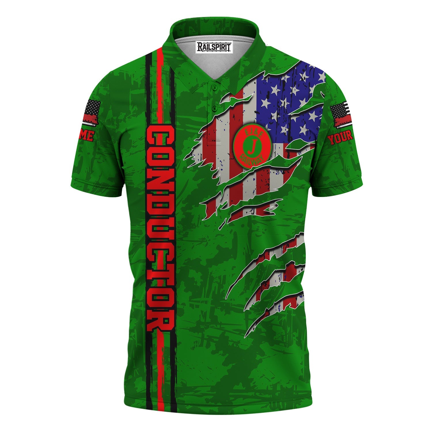 Railspirit Personalized Elgin Joliet And Eastern Railroad Polo Shirt USA Flag Claw Art with Custom Job Train Shirt