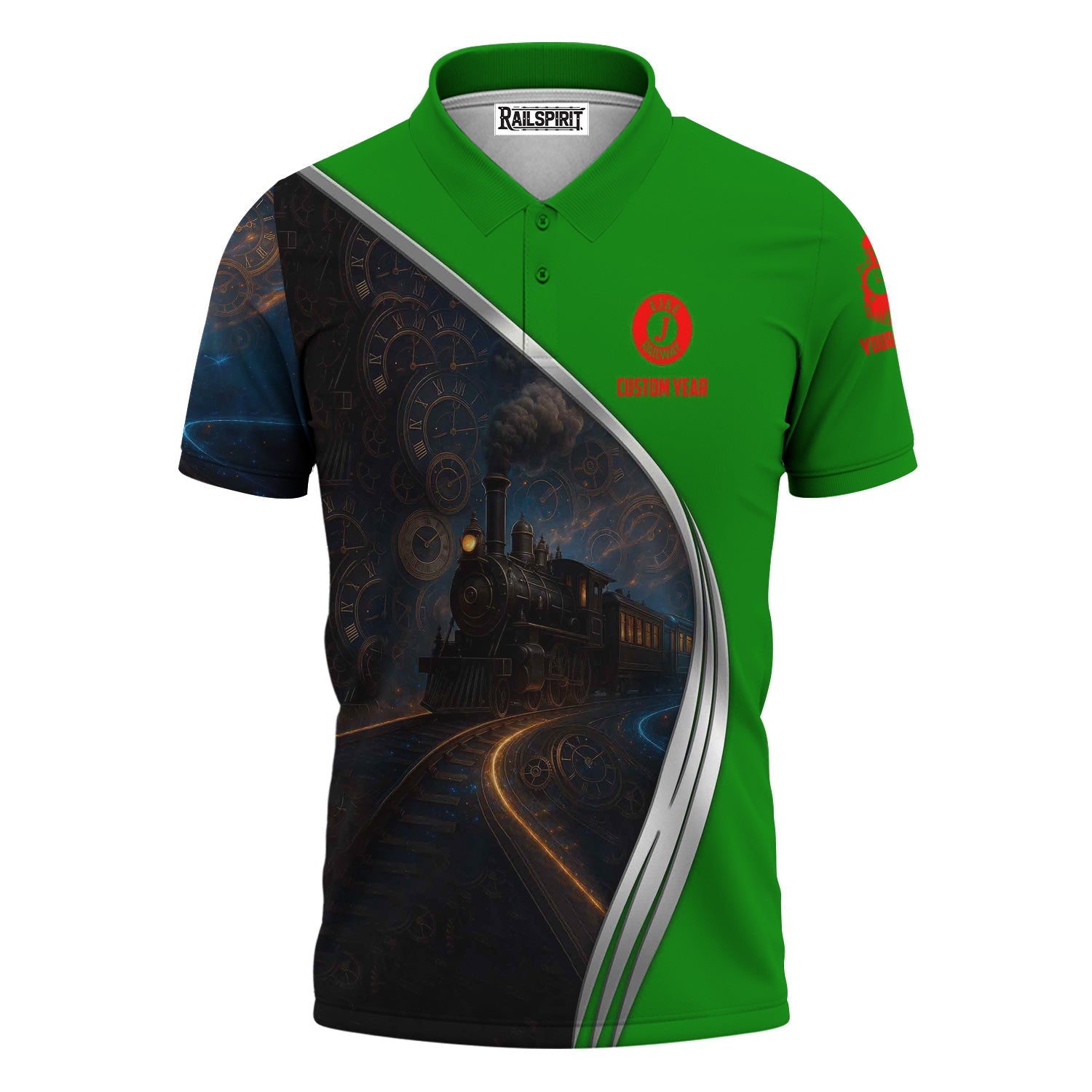 Railspirit Personalized Elgin Joliet And Eastern Railroad Polo Shirt Steampunk Locomotive with Custom Year Train Shirt