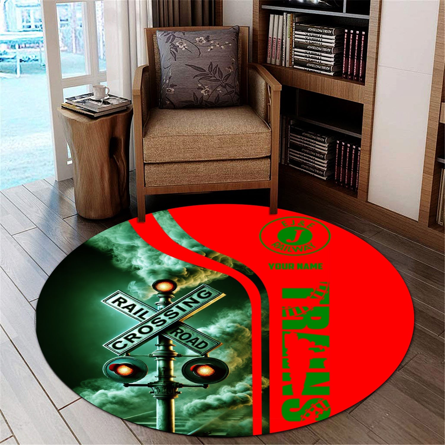 Railspirit Personalized Elgin Joliet And Eastern Railroad Round Mat Railroad Crossing Sign Mat All Over Print