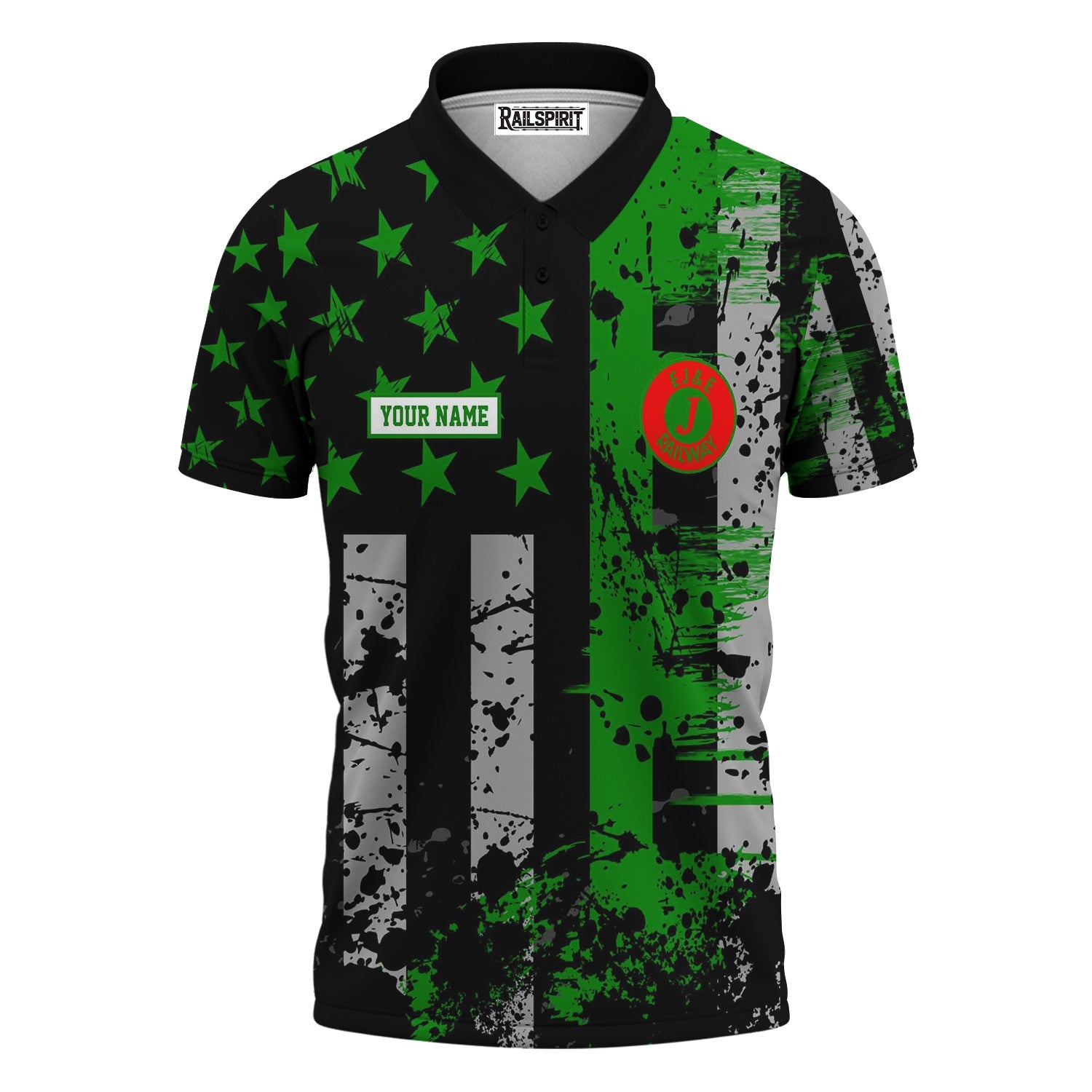 Railspirit Personalized Elgin Joliet And Eastern Railroad Polo Shirt Artistic Paint American Flag Style Train Shirt