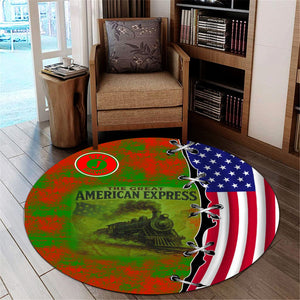 Railspirit Elgin Joliet And Eastern Railroad Round Mat Retro American Express Train With USA Flag Round Mat