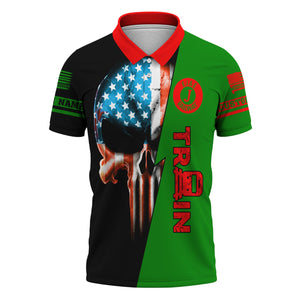 Railspirit Personalized Elgin Joliet And Eastern Railroad Polo Shirt Train Skull American Flag Shirt All Over Print