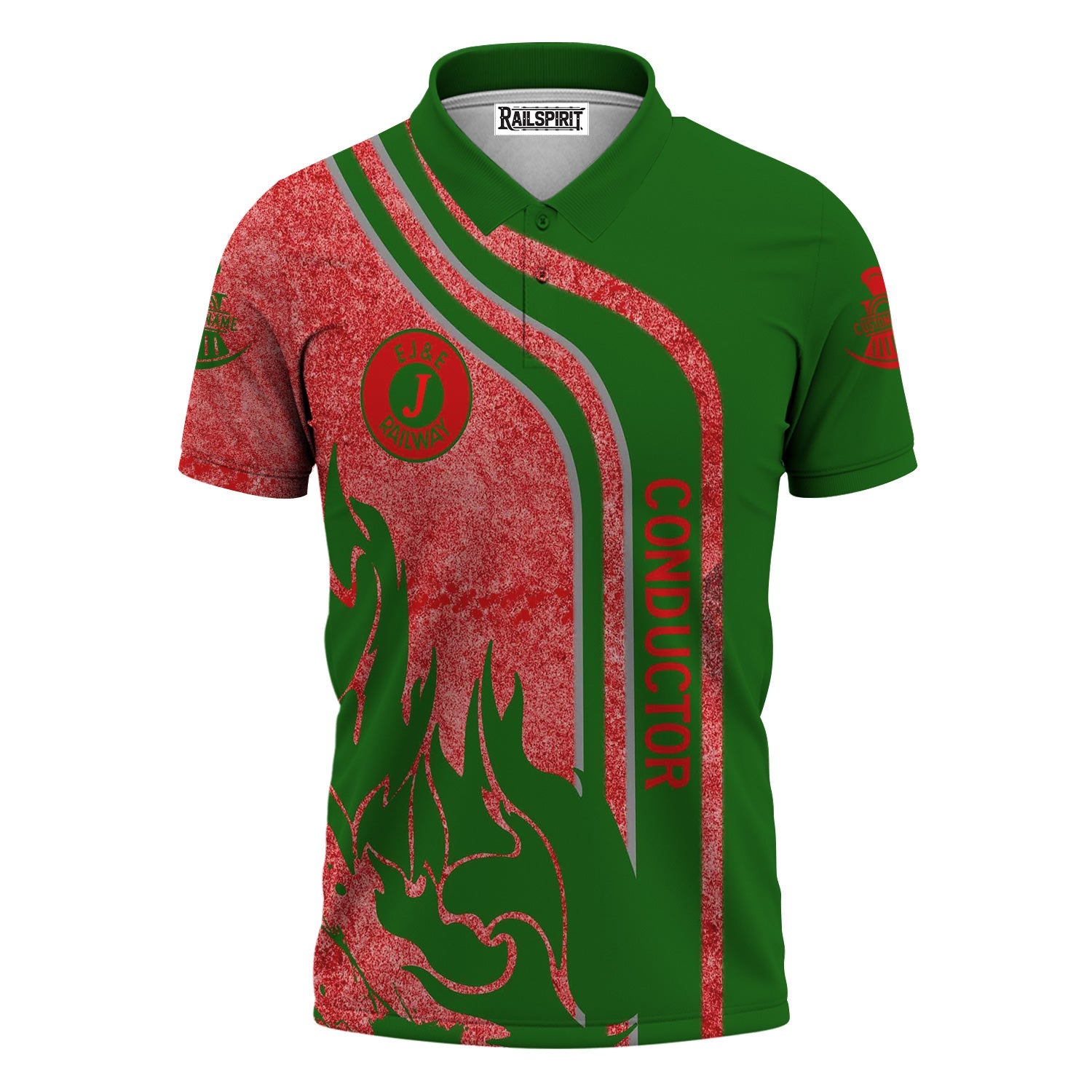 Railspirit Personalized Elgin Joliet And Eastern Railroad Polo Shirt Flame Design with Custom Job Position Train Shirt