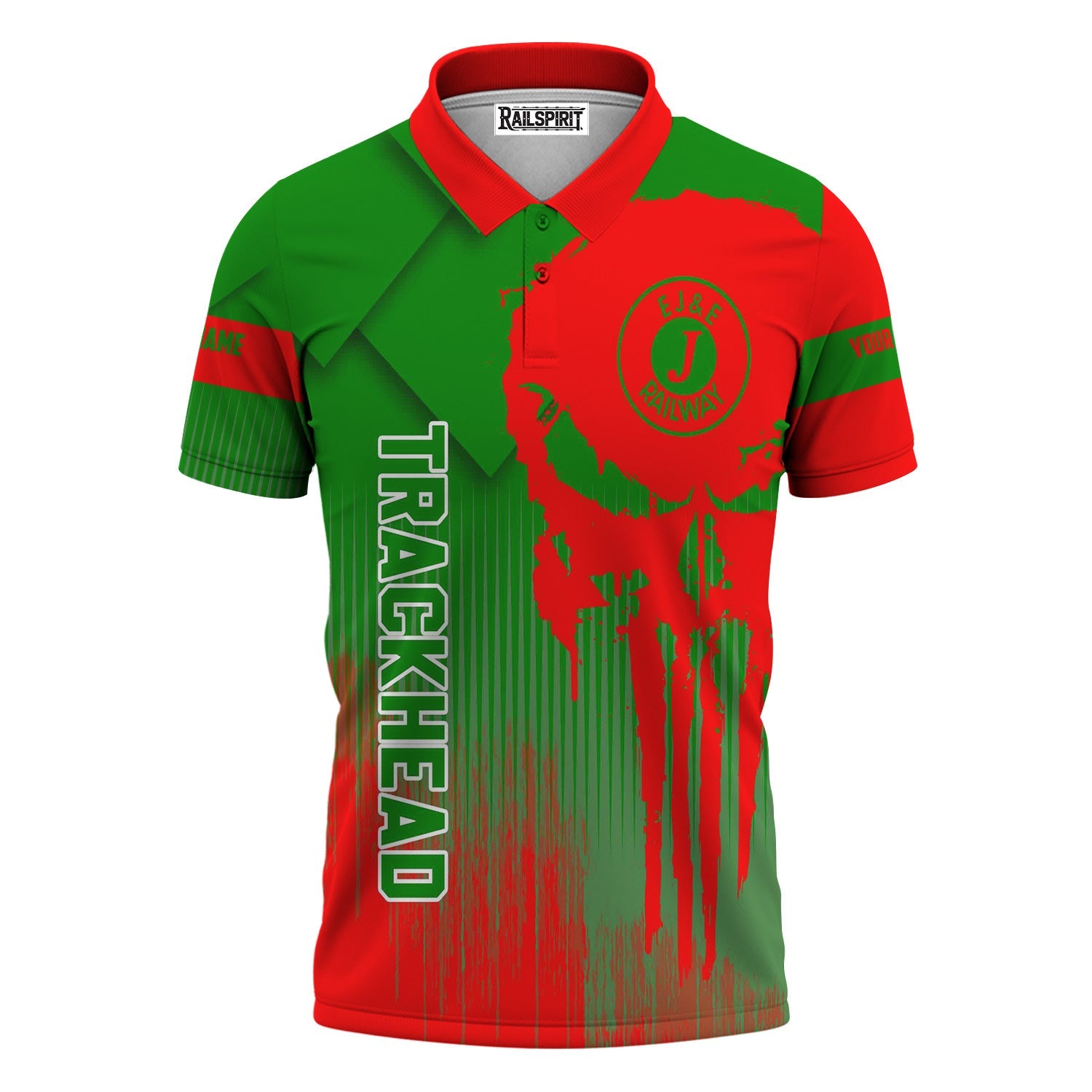 Railspirit Personalized Elgin Joliet And Eastern Railroad Polo Shirt Skull Design with Custom Job Train Shirt for Trackhead Crew