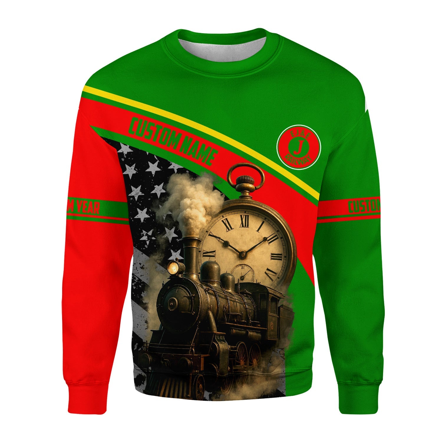 Railspirit Personalized Elgin Joliet And Eastern Railroad Sweatshirt Classic Steam Engine With Retro Pocket Watch Shirt All Over Print