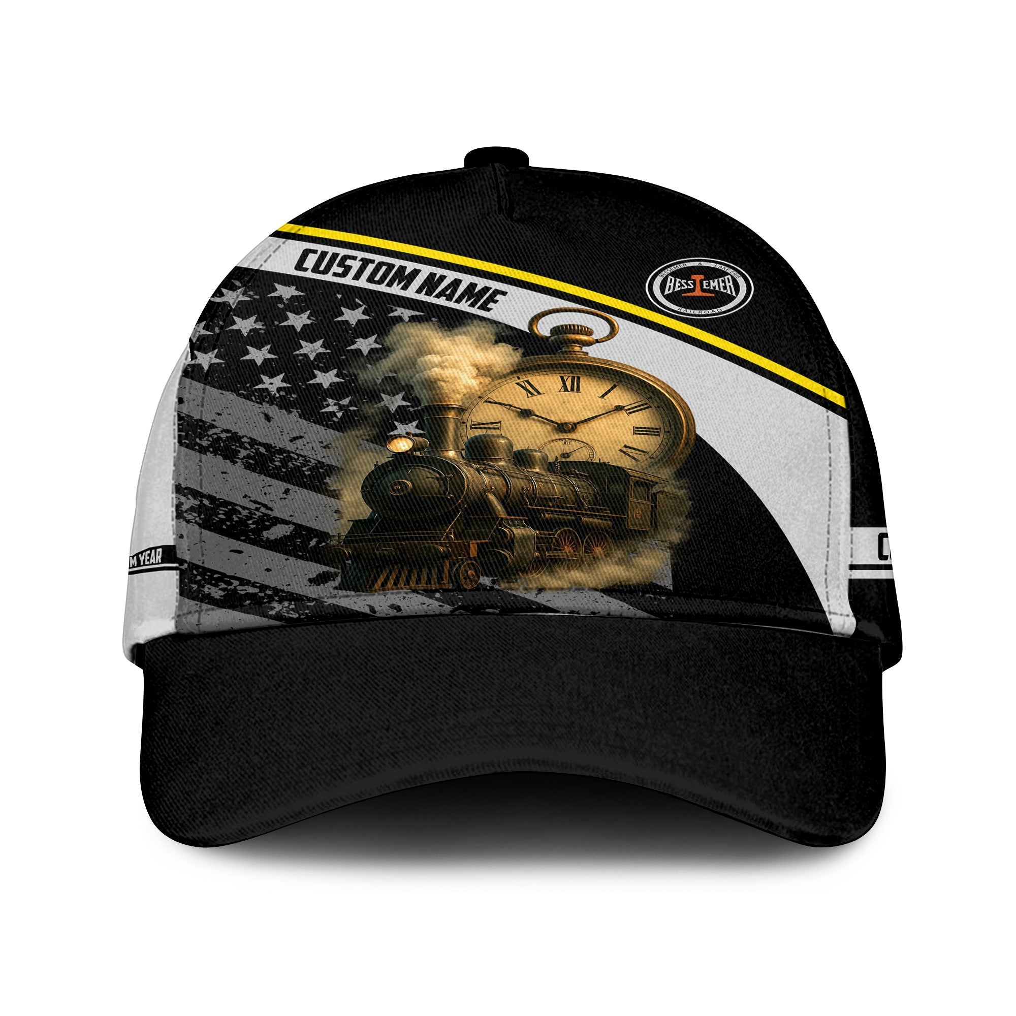 Railspirit Personalized Bessemer And Lake Erie Railroad Classic Cap Classic Steam Engine With Retro Pocket Watch Cap All Over Print