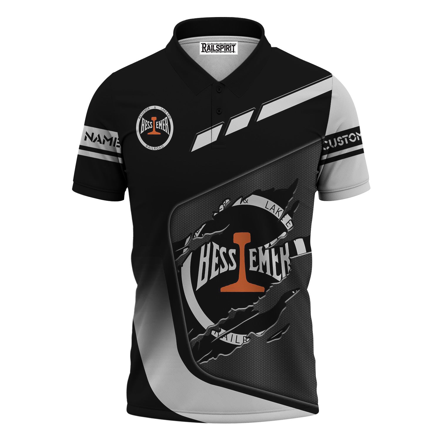 Railspirit Personalized Bessemer And Lake Erie Railroad Polo Shirt Ripped Texture Style Train Shirt For Railroad Fanatic