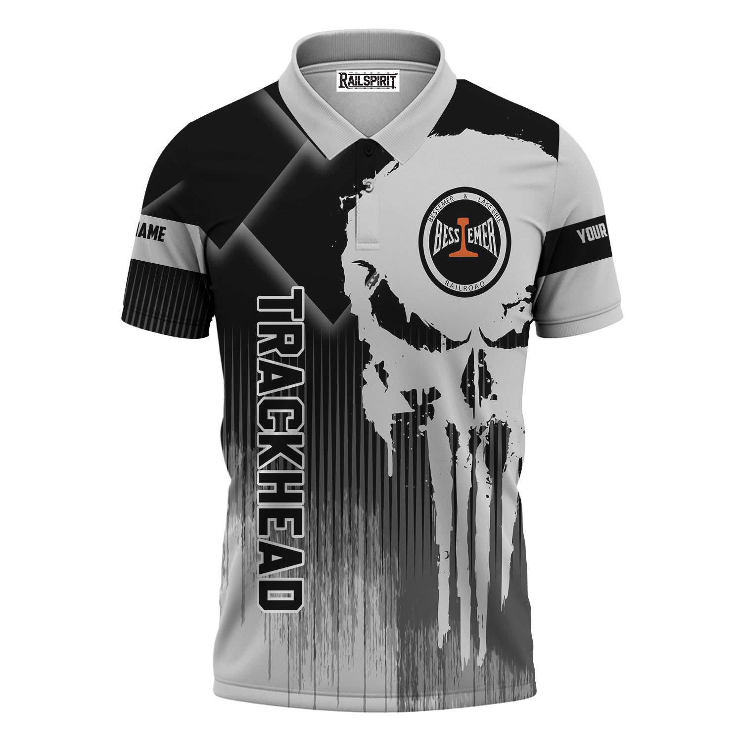 Railspirit Personalized Bessemer And Lake Erie Railroad Polo Shirt Skull Design with Custom Job Train Shirt for Trackhead Crew