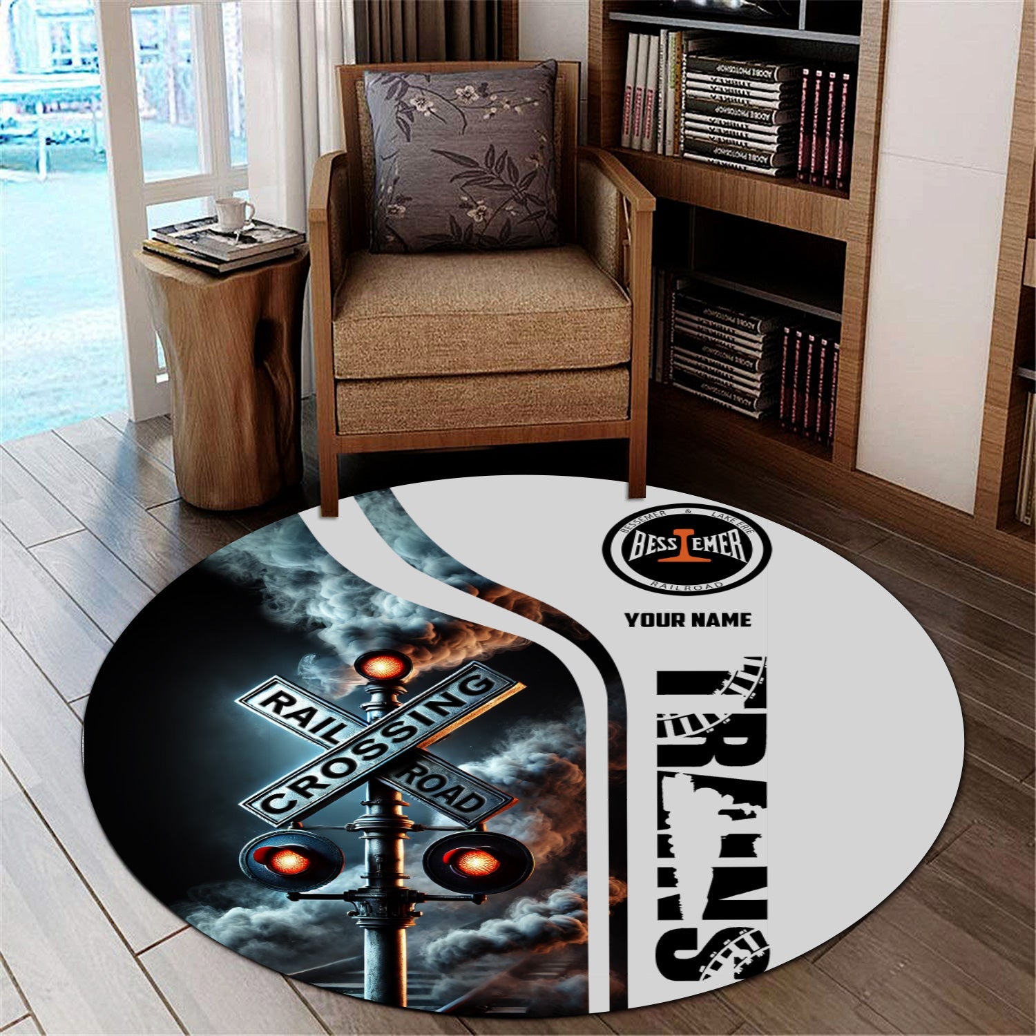 Railspirit Personalized Bessemer And Lake Erie Railroad Round Mat Railroad Crossing Sign Mat All Over Print