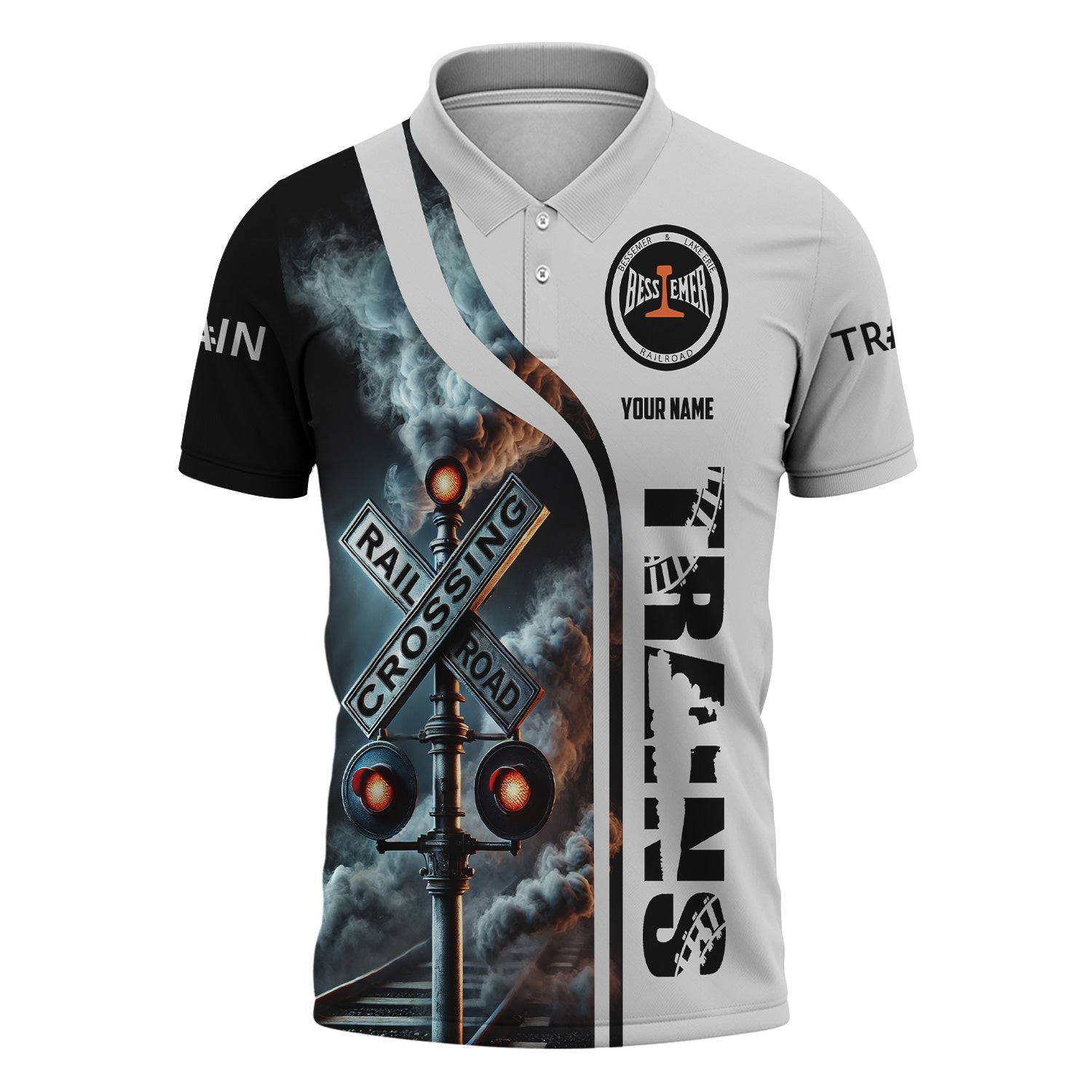 Railspirit Personalized Bessemer And Lake Erie Railroad Polo Shirt Crossing Railroad Sign American Locomotive Train Shirt All Over Print