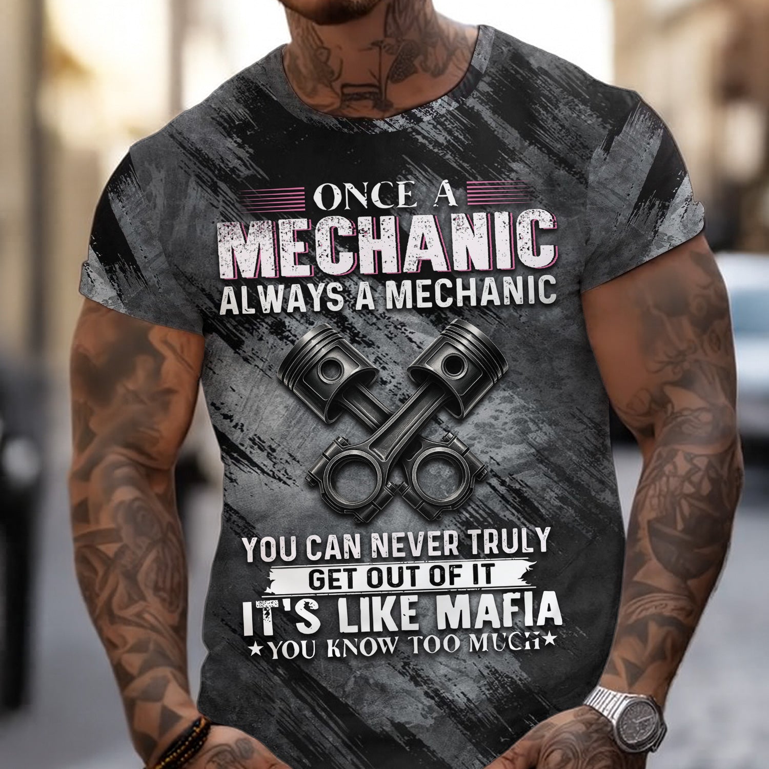 Once A Mechanic Always A Mechanic Shirt Funny Printed Vintage Mechanic Unisex T Shirt Engine Piston Design