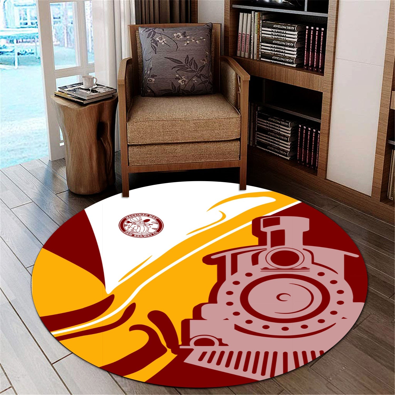 Railspirit Detroit & Mackinac Railroad Round Mat Flame-Inspired Style Mat Gift Idea For Train Lovers