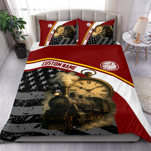 Railspirit Personalized Detroit & Mackinac Railroad Bedding Set Classic Steam Engine With Retro Pocket Watch Bedding Set All Over Print
