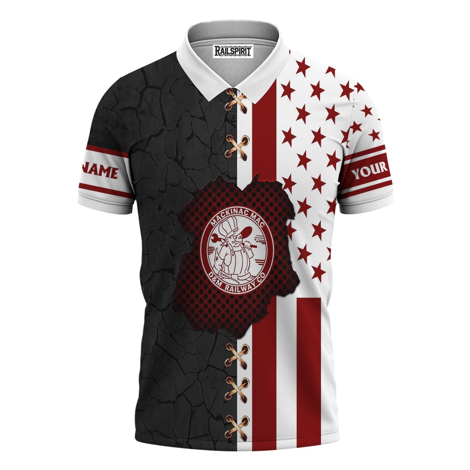 Railspirit Personalized Detroit & Mackinac Railroad Polo Shirt American Flag with Crack Effect Train Shirt
