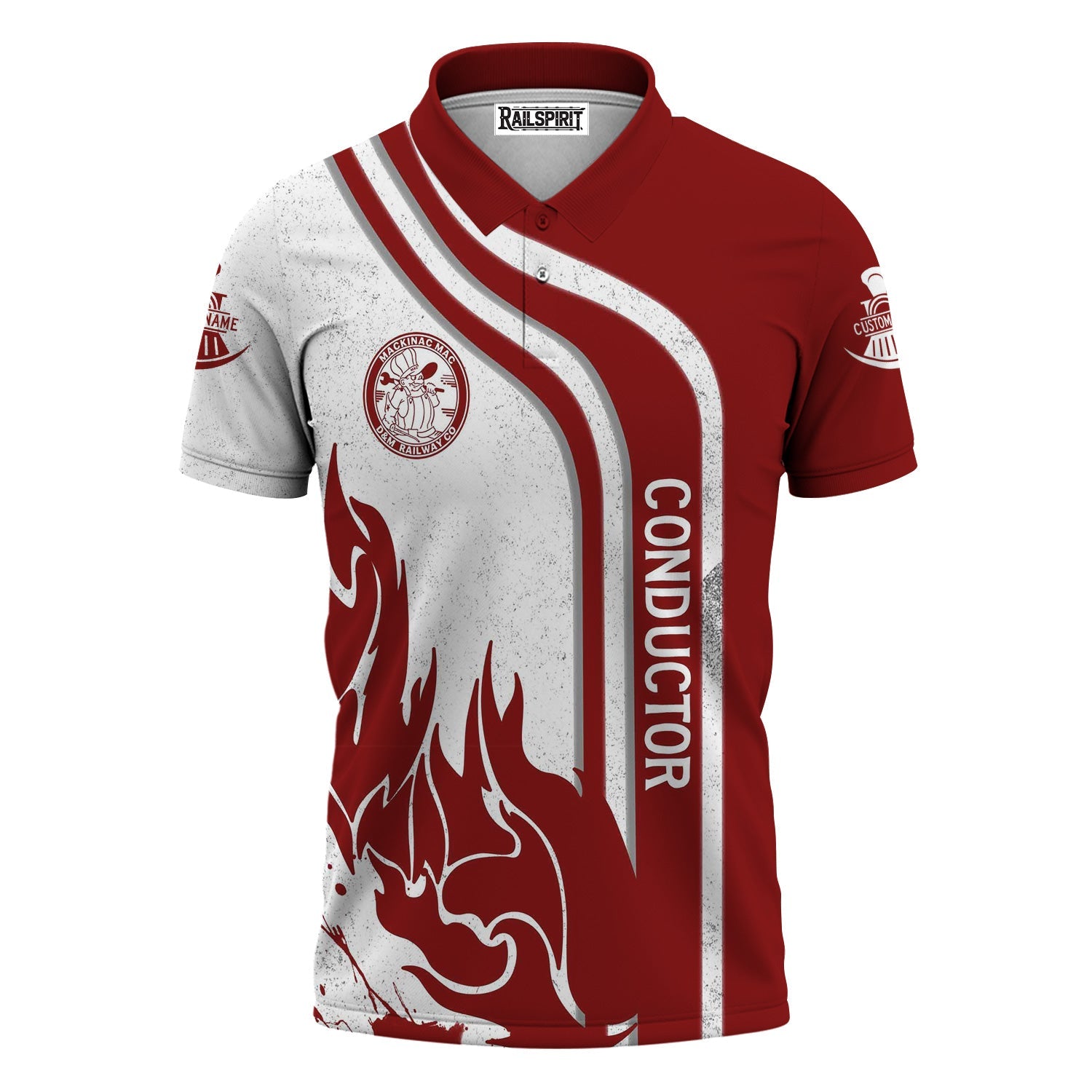 Railspirit Personalized Detroit & Mackinac Railroad Polo Shirt Flame Design with Custom Job Position Train Shirt