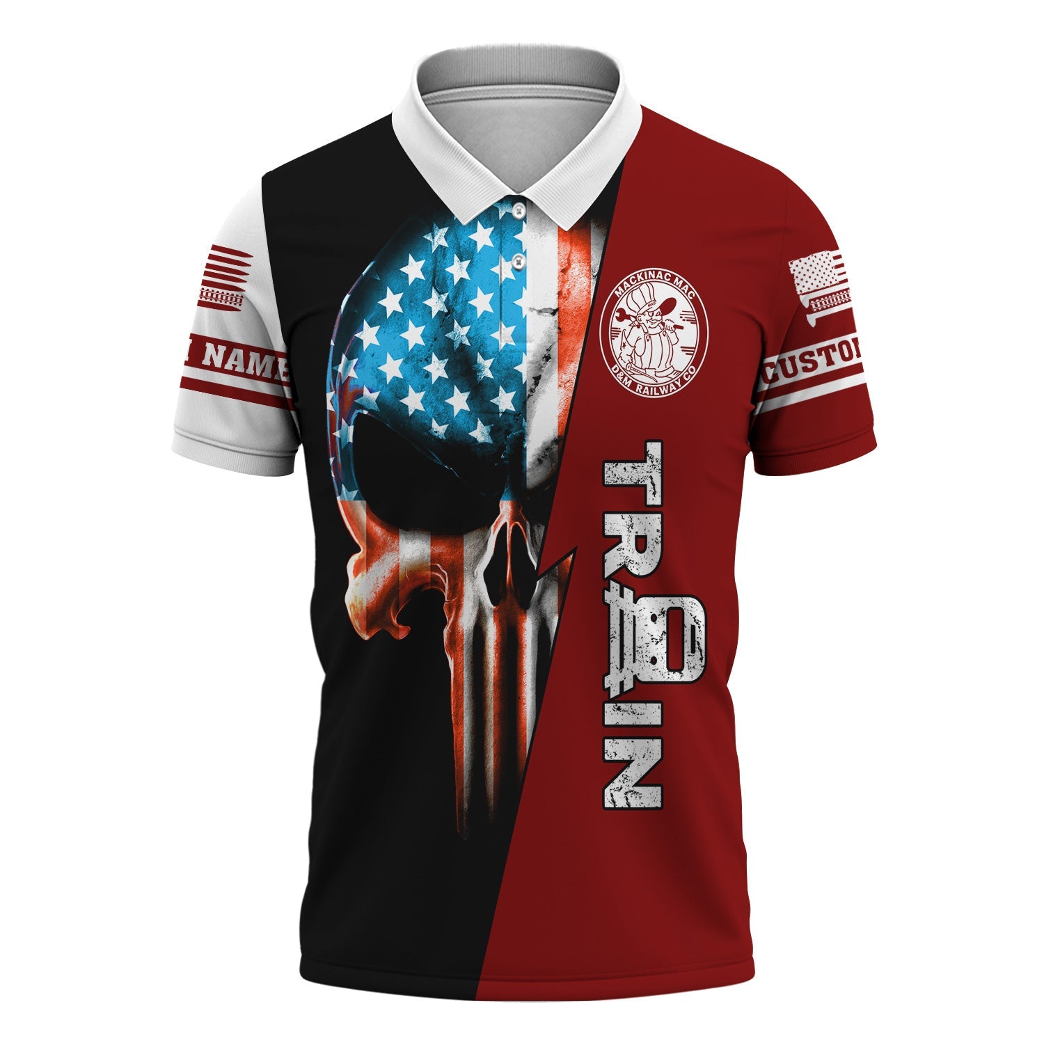 Railspirit Personalized Detroit & Mackinac Railroad Polo Shirt Train Skull American Flag Shirt All Over Print