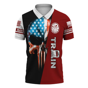 Railspirit Personalized Detroit & Mackinac Railroad Polo Shirt Train Skull American Flag Shirt All Over Print