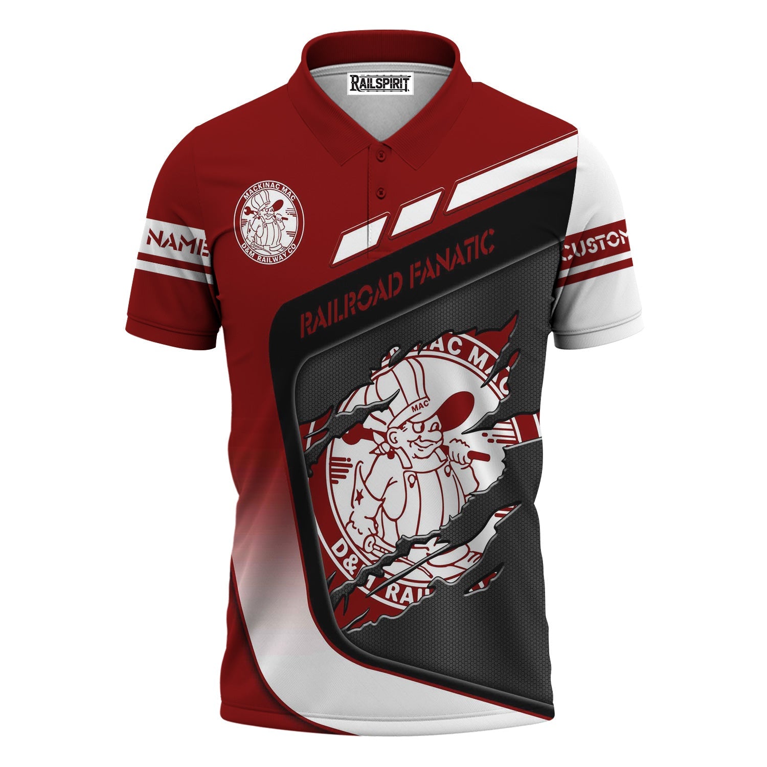 Railspirit Personalized Detroit & Mackinac Railroad Polo Shirt Ripped Texture Style Train Shirt For Railroad Fanatic