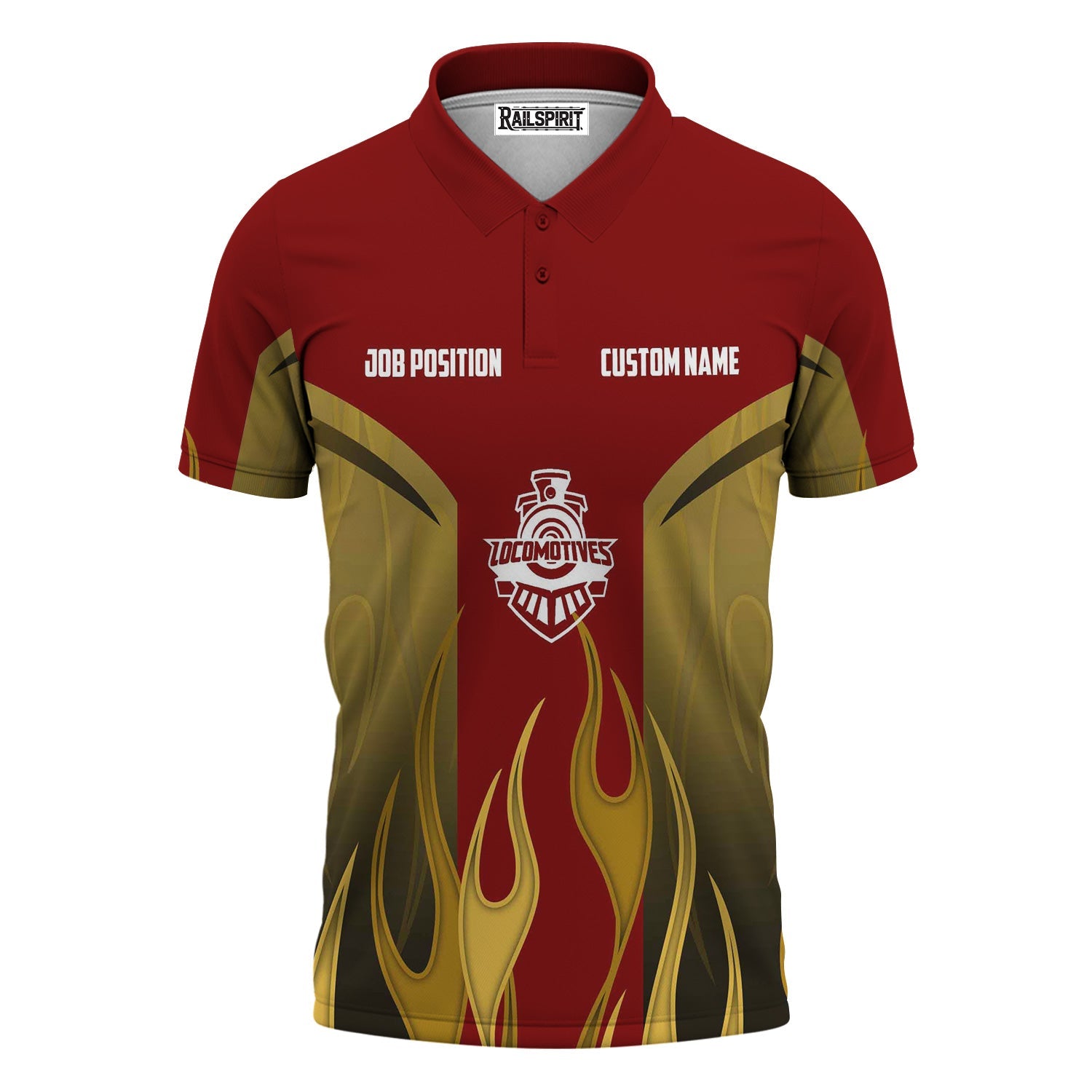 Railspirit Custom Name and Job Title Detroit & Mackinac Railroad Polo Shirt Flame Graphic Train Shirt