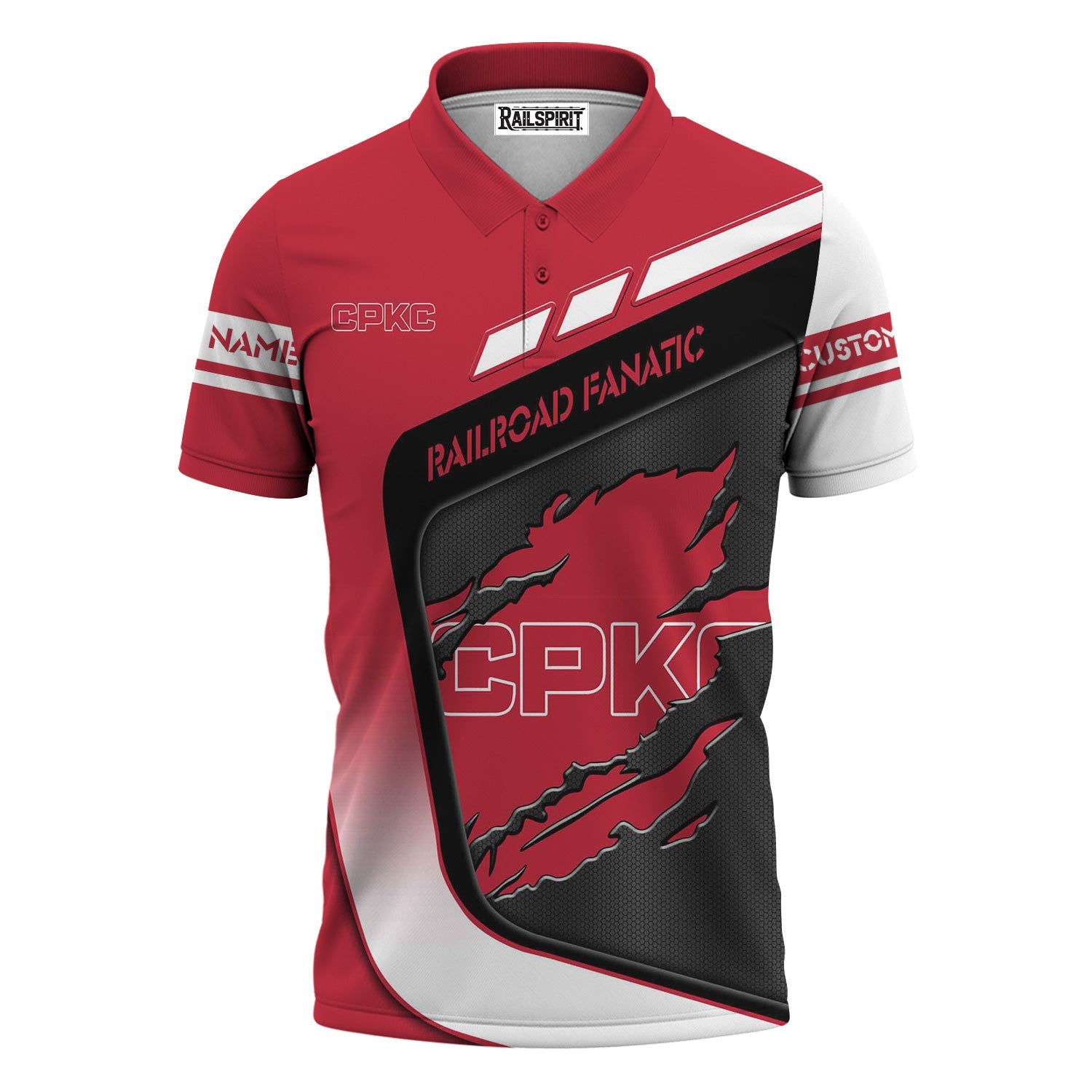 Railspirit Personalized Canadian Pacific Kansas City Polo Shirt Ripped Texture Style CPKC Train Shirt For Railroad Fanatic