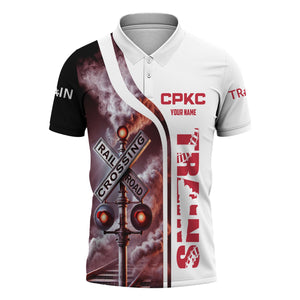 Railspirit Personalized Canadian Pacific Kansas City Polo Shirt Crossing Railroad Sign American Locomotive Train Shirt All Over Print