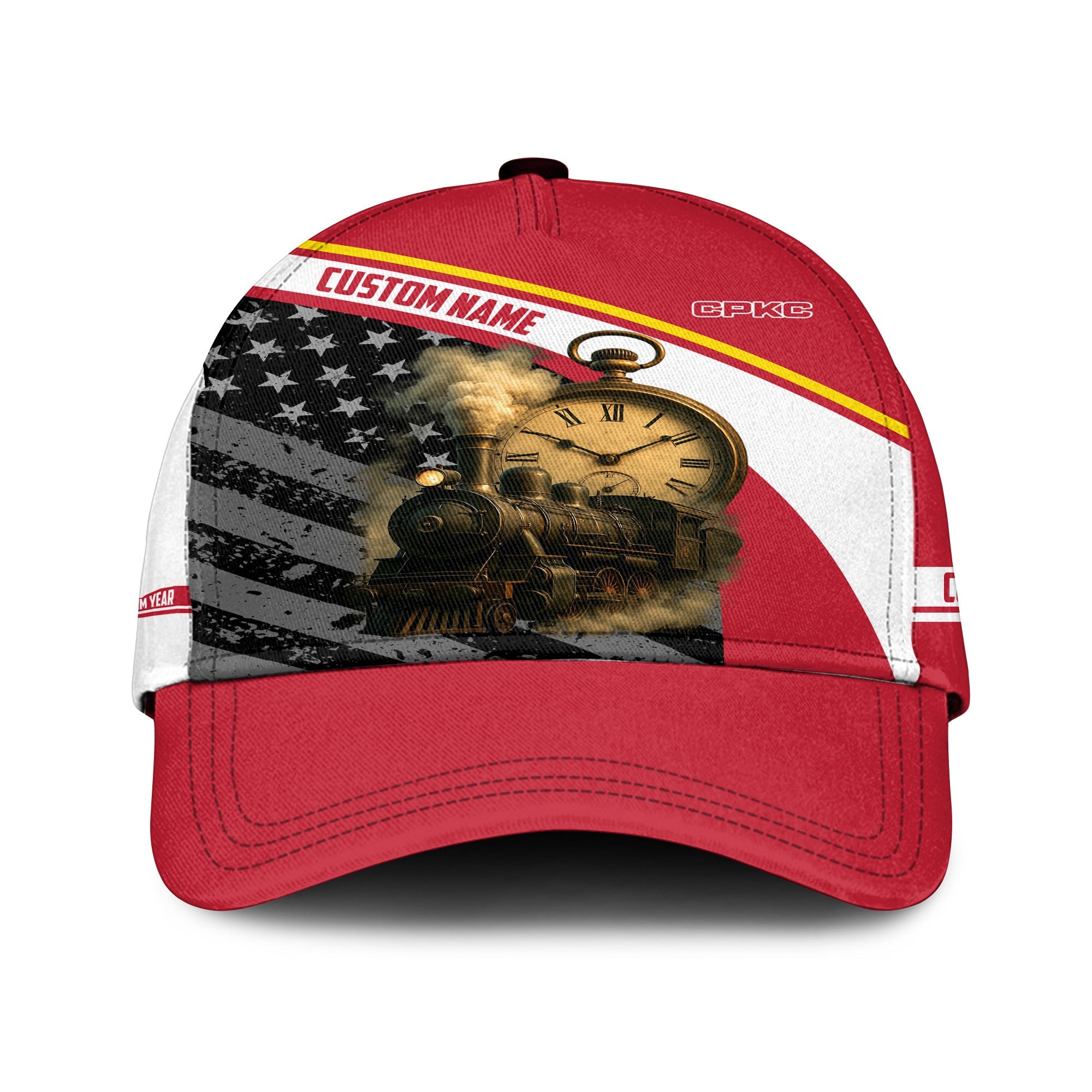 Railspirit Personalized Canadian Pacific Kansas City Classic Cap Classic Steam Engine With Retro Pocket Watch CPKC Cap All Over Print