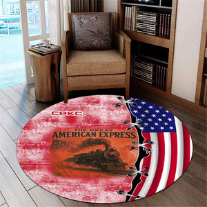 Railspirit Canadian Pacific Kansas City Round Mat Retro American Express Train With USA Flag CPKC Round Mat