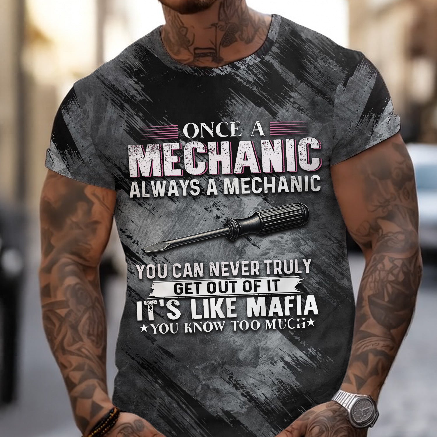 Once A Mechanic Always A Mechanic Shirt Funny Printed Vintage Mechanic Unisex T Shirt Screwdriver Design