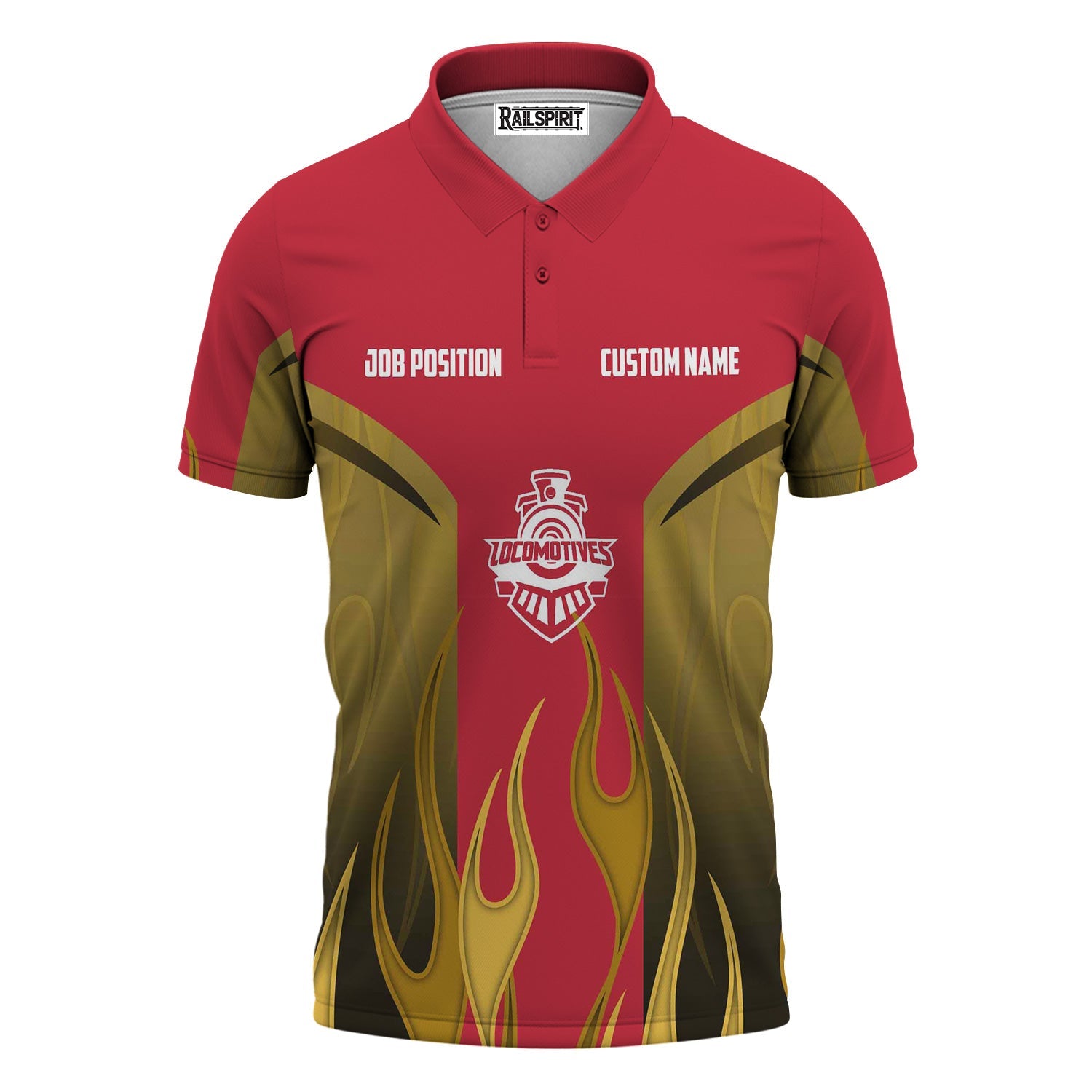 Railspirit Custom Name and Job Title Canadian Pacific Kansas City Polo Shirt Flame Graphic CPKC Train Shirt