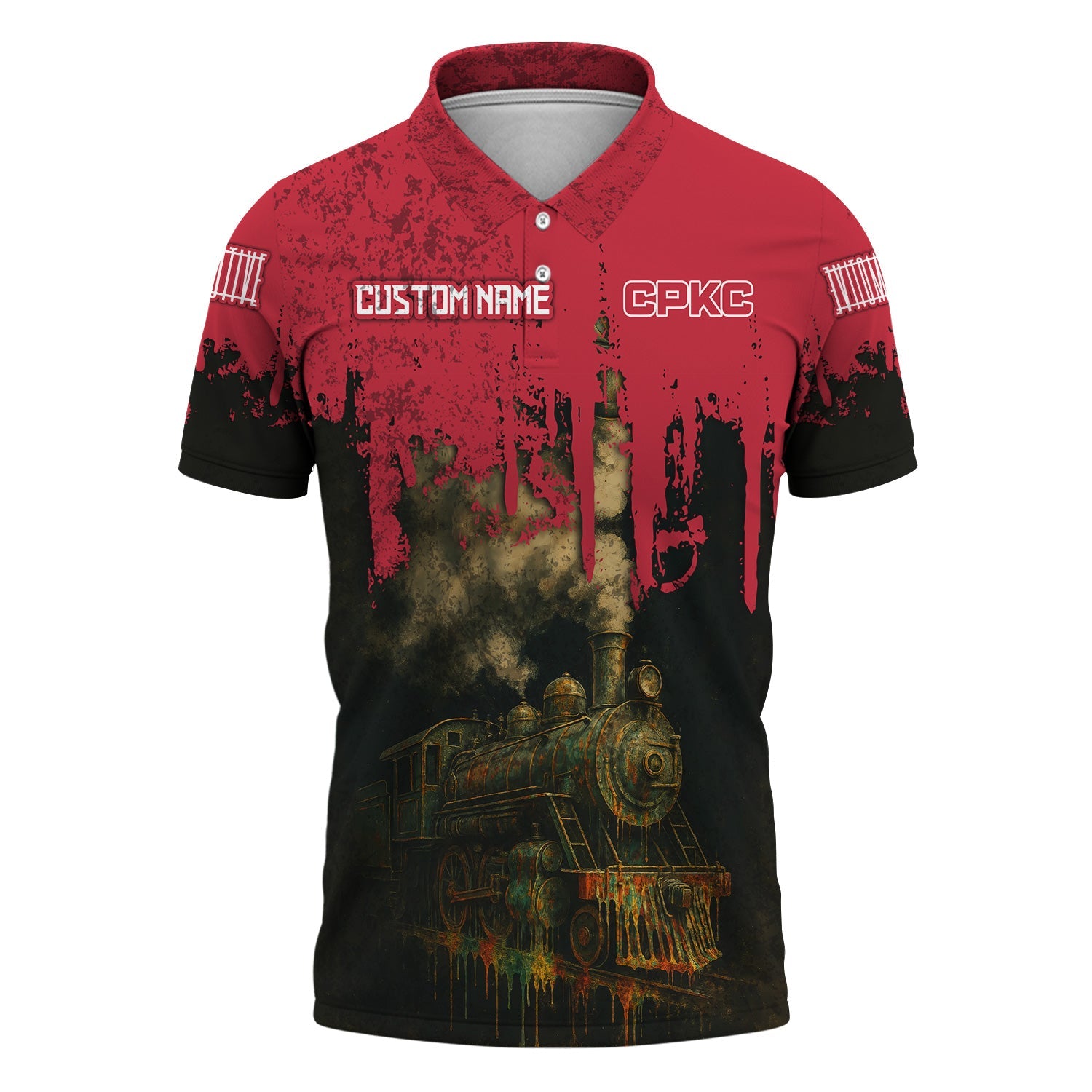 Railspirit Personalized Canadian Pacific Kansas City Polo Shirt Vintage Train Art Style CPKC Shirt For Locomotive Fans