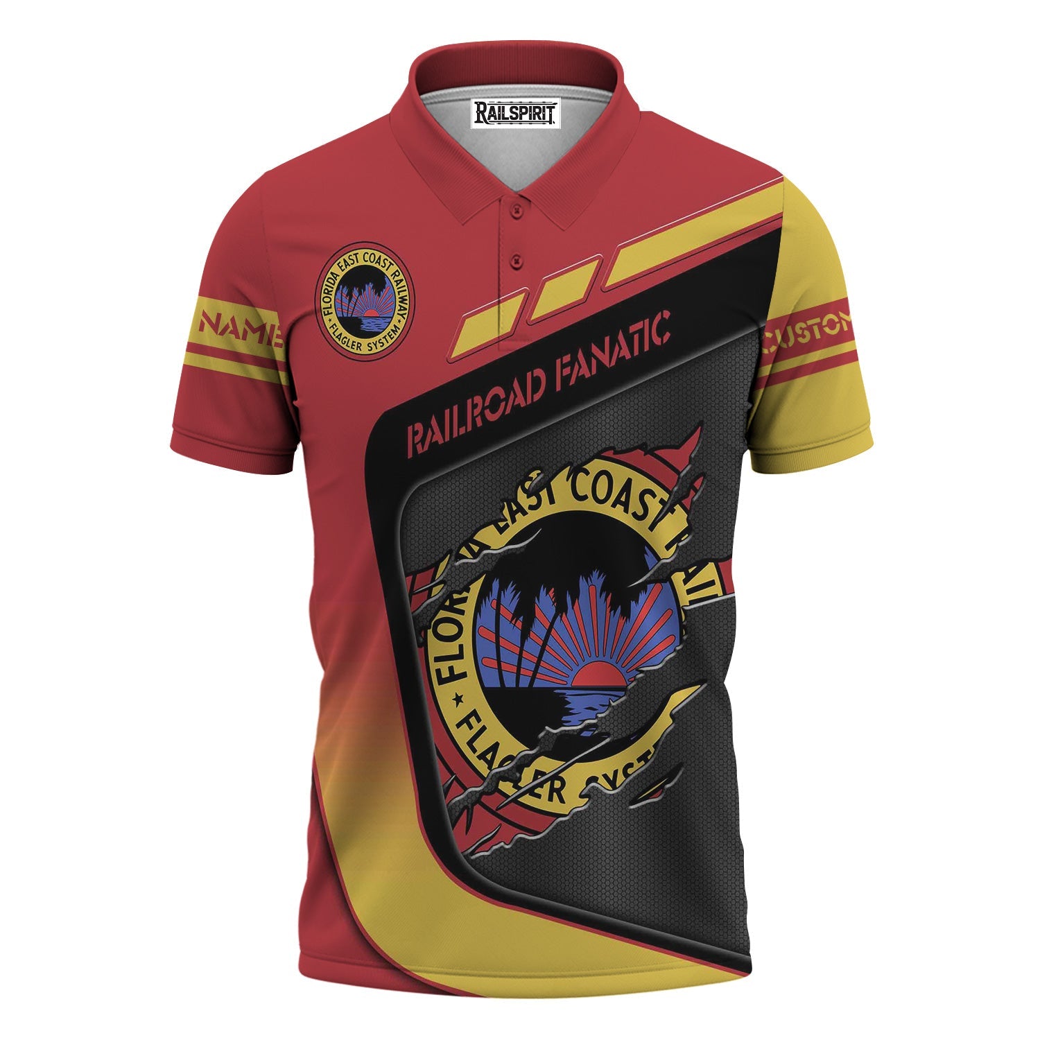 Railspirit Personalized Florida East Coast Railway Polo Shirt Ripped Texture Style Train Shirt For Railroad Fanatic
