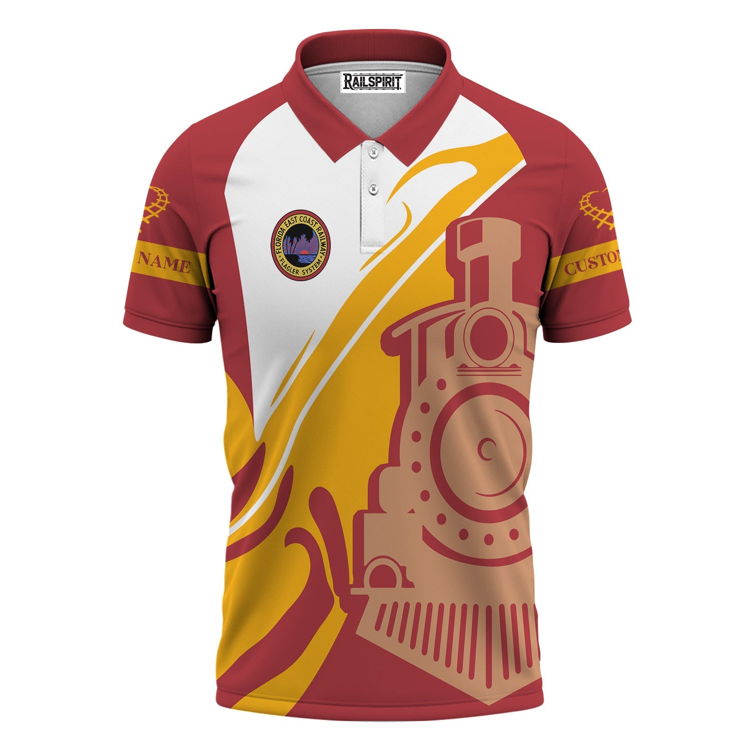 Railspirit Personalized Florida East Coast Railway Polo Shirt Flame-Inspired Style Shirt Gift Idea For Train Lovers