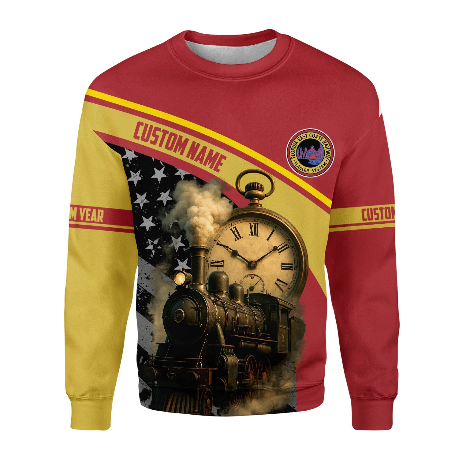 Railspirit Personalized Florida East Coast Railway Sweatshirt Classic Steam Engine With Retro Pocket Watch Shirt All Over Print