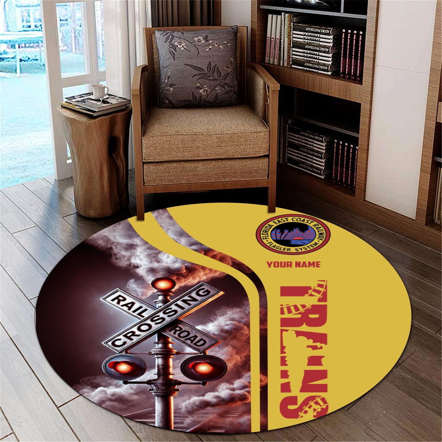 Railspirit Personalized Florida East Coast Railway Round Mat Railroad Crossing Sign Mat All Over Print