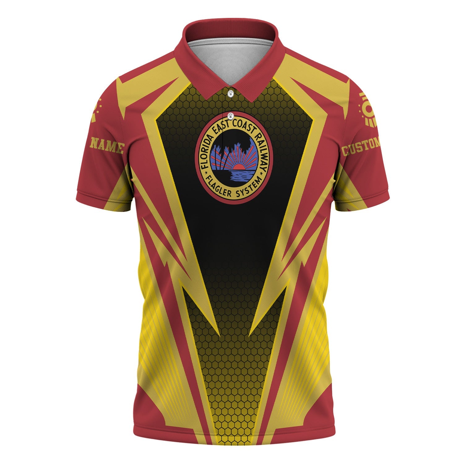 Railspirit Personalized Florida East Coast Railway Polo Shirt Lightning Graphic Style Shirt Gift Idea For Train Lover