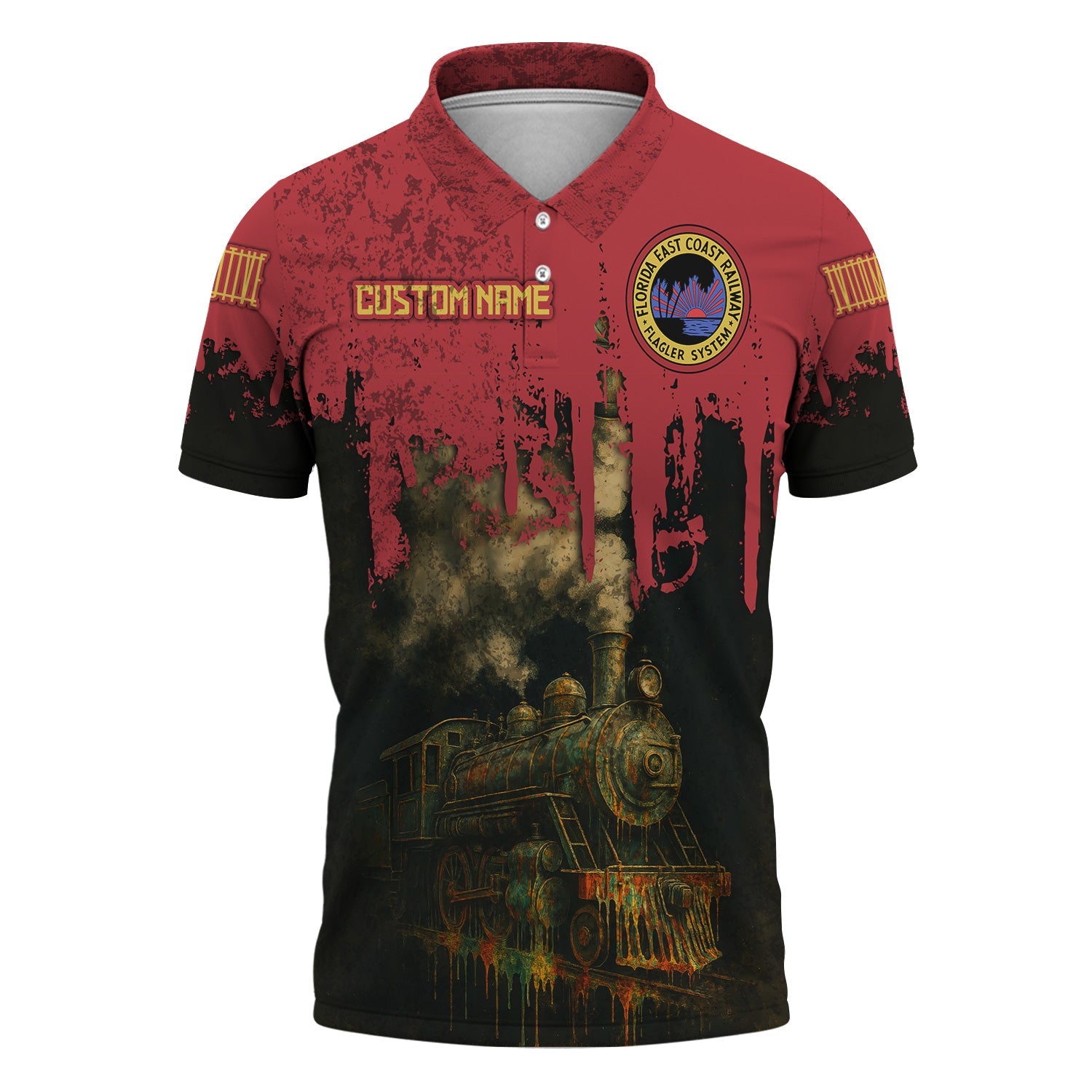 Railspirit Personalized Florida East Coast Railway Polo Shirt Vintage Train Art Style Shirt For Locomotive Fans